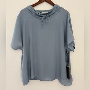 Lola & Sophie Short Sleeved Caped Hoodie Cow Style String Neck Light Blue Sz XL